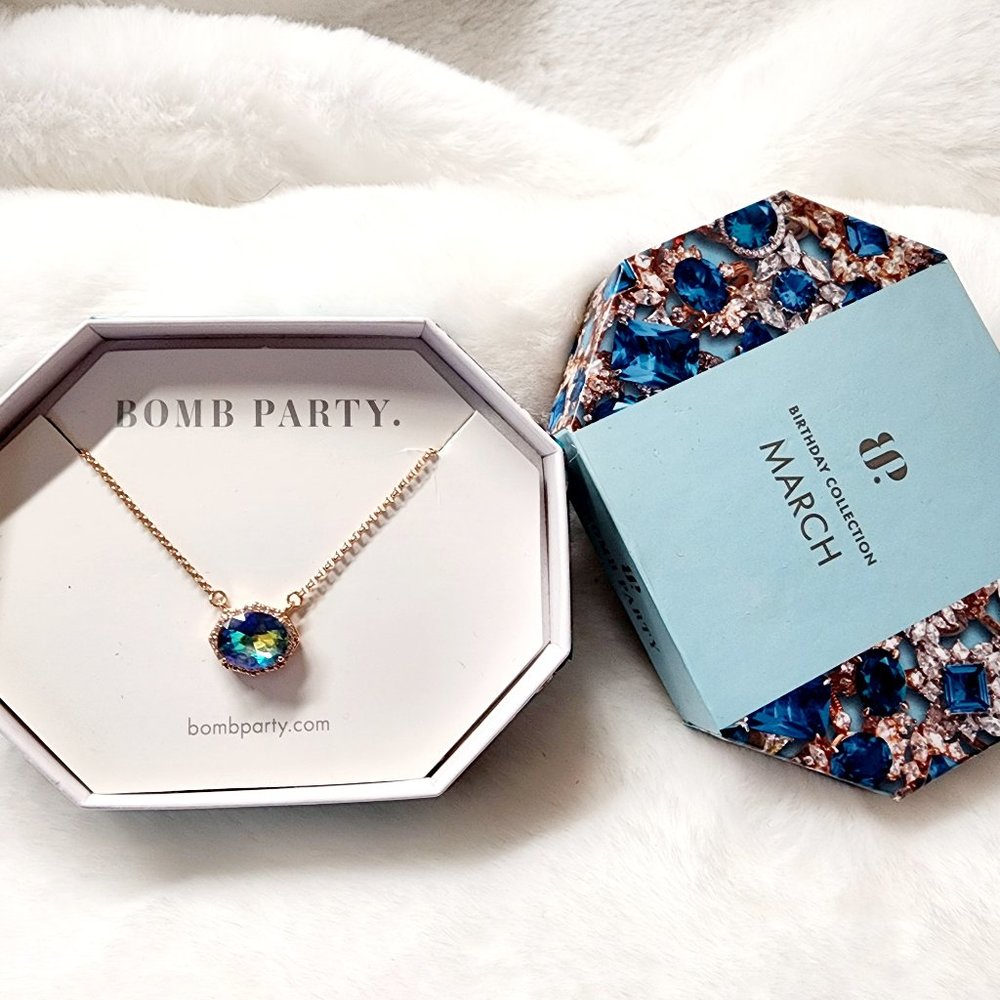 Lab Created Aquamarine Crystal Necklace Rose Gold Plating-BP